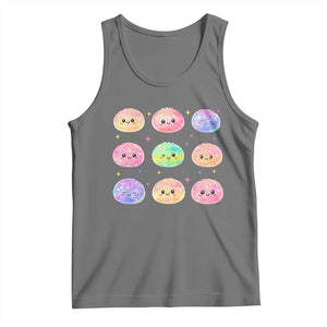 Kawaii Glitter Dumpling Face Grid Graphic Tank Top Cute Pastel Bao Emoji Expressions