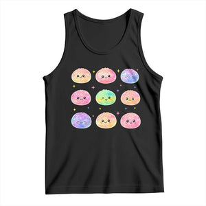 Kawaii Glitter Dumpling Face Grid Graphic Tank Top Cute Pastel Bao Emoji Expressions
