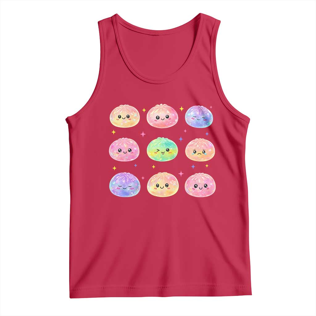 Kawaii Glitter Dumpling Face Grid Graphic Tank Top Cute Pastel Bao Emoji Expressions