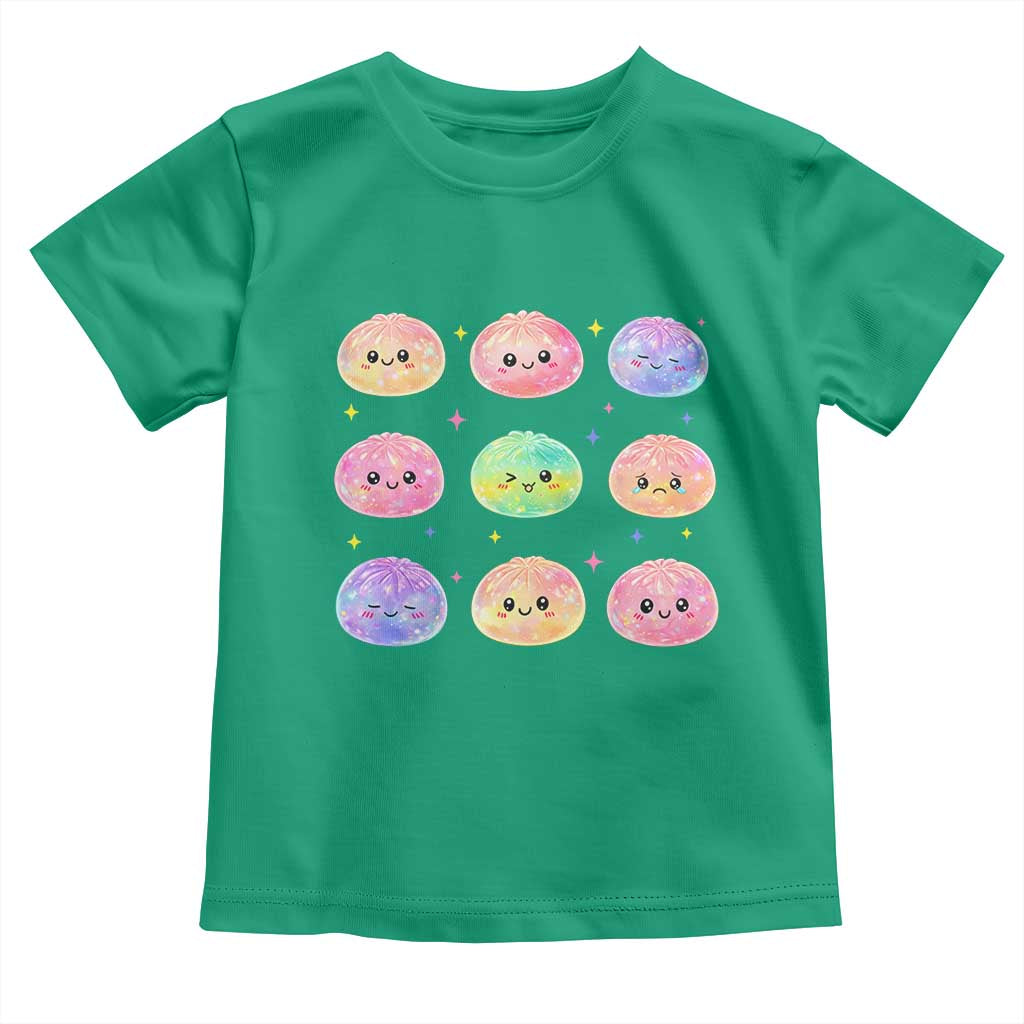 Kawaii Glitter Dumpling Face Grid Graphic Toddler T Shirt Cute Pastel Bao Emoji Expressions