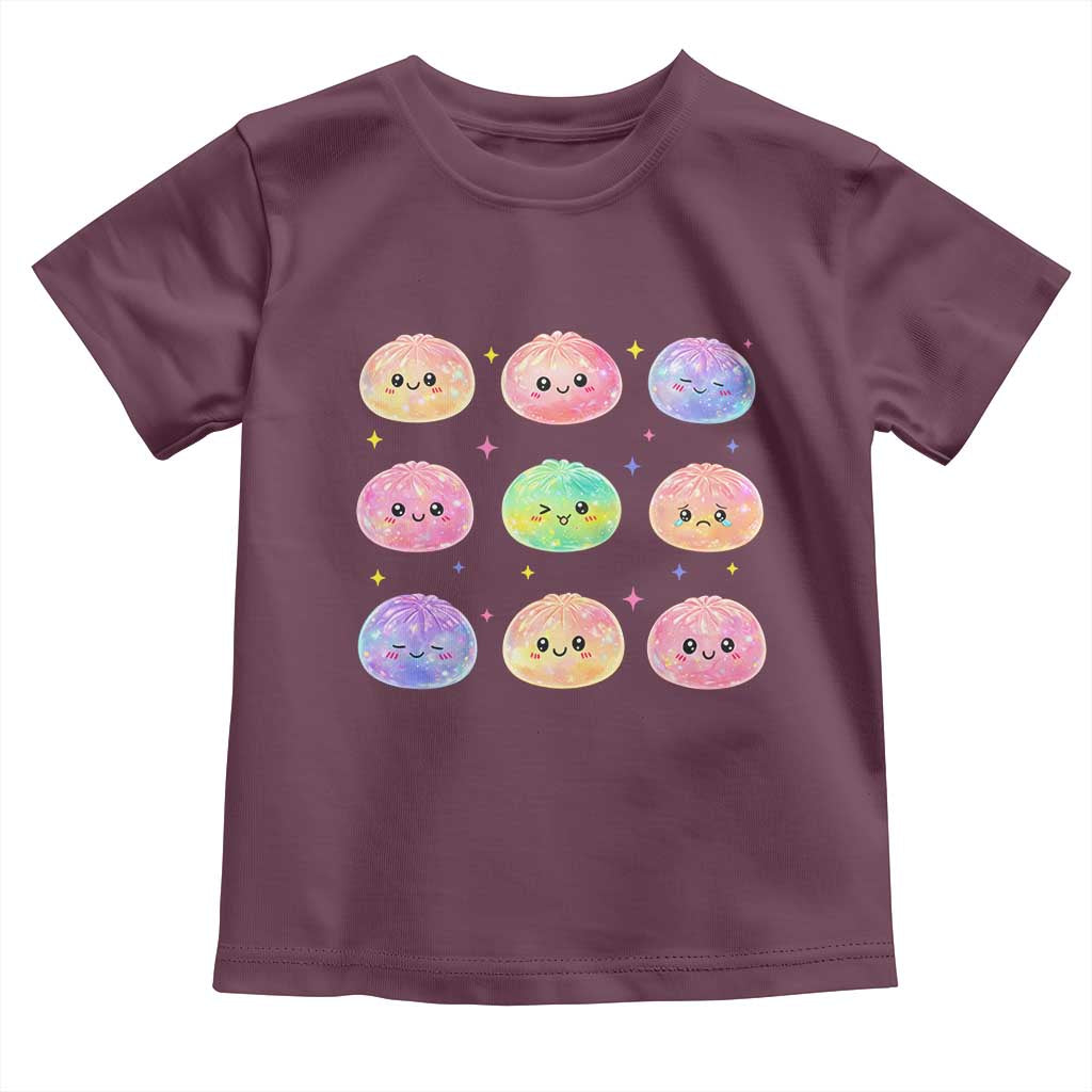 Kawaii Glitter Dumpling Face Grid Graphic Toddler T Shirt Cute Pastel Bao Emoji Expressions