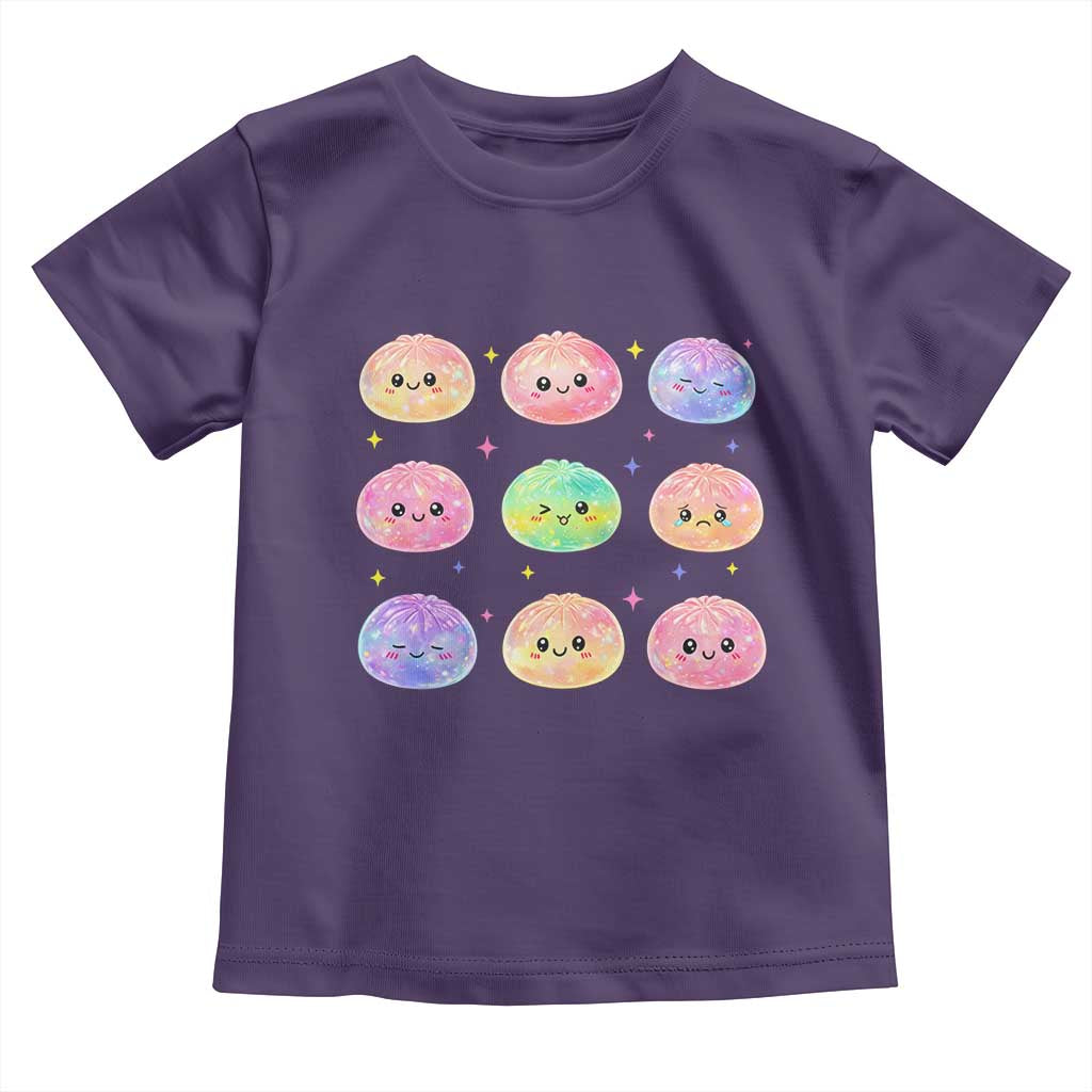 Kawaii Glitter Dumpling Face Grid Graphic Toddler T Shirt Cute Pastel Bao Emoji Expressions