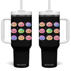 Kawaii Glitter Dumpling Face Grid Graphic Tumbler With Handle Cute Pastel Bao Emoji Expressions