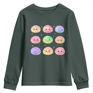 Kawaii Glitter Dumpling Face Grid Graphic Youth Sweatshirt Cute Pastel Bao Emoji Expressions