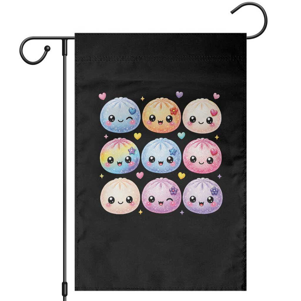 Kawaii Glitter Dumpling Bao Dim Sum Graphic Garden Flag Cute Pastel Foodie Squishy Hearts and Flowers TS02 Black Print Your Wear