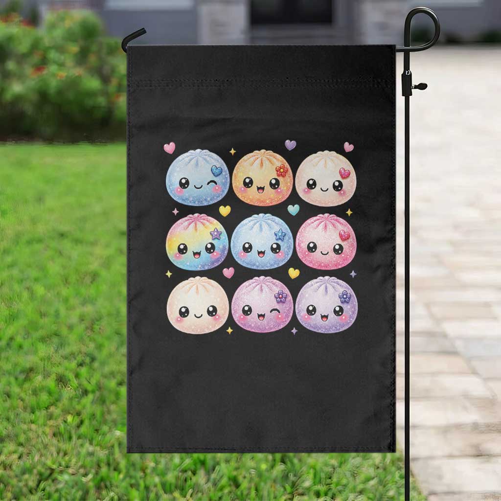 Kawaii Glitter Dumpling Bao Dim Sum Graphic Garden Flag Cute Pastel Foodie Squishy Hearts and Flowers