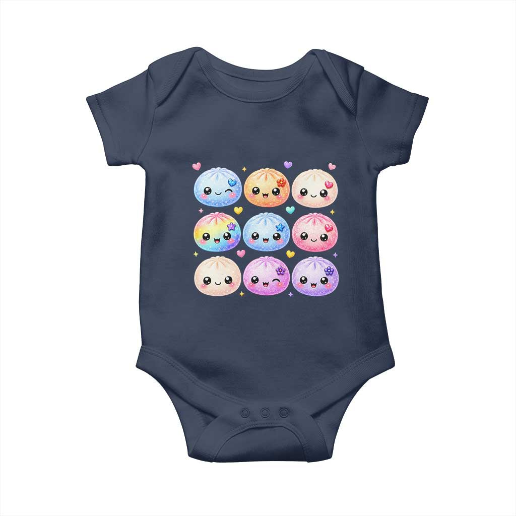 Kawaii Glitter Dumpling Bao Dim Sum Graphic Baby Onesie Cute Pastel Foodie Squishy Hearts and Flowers