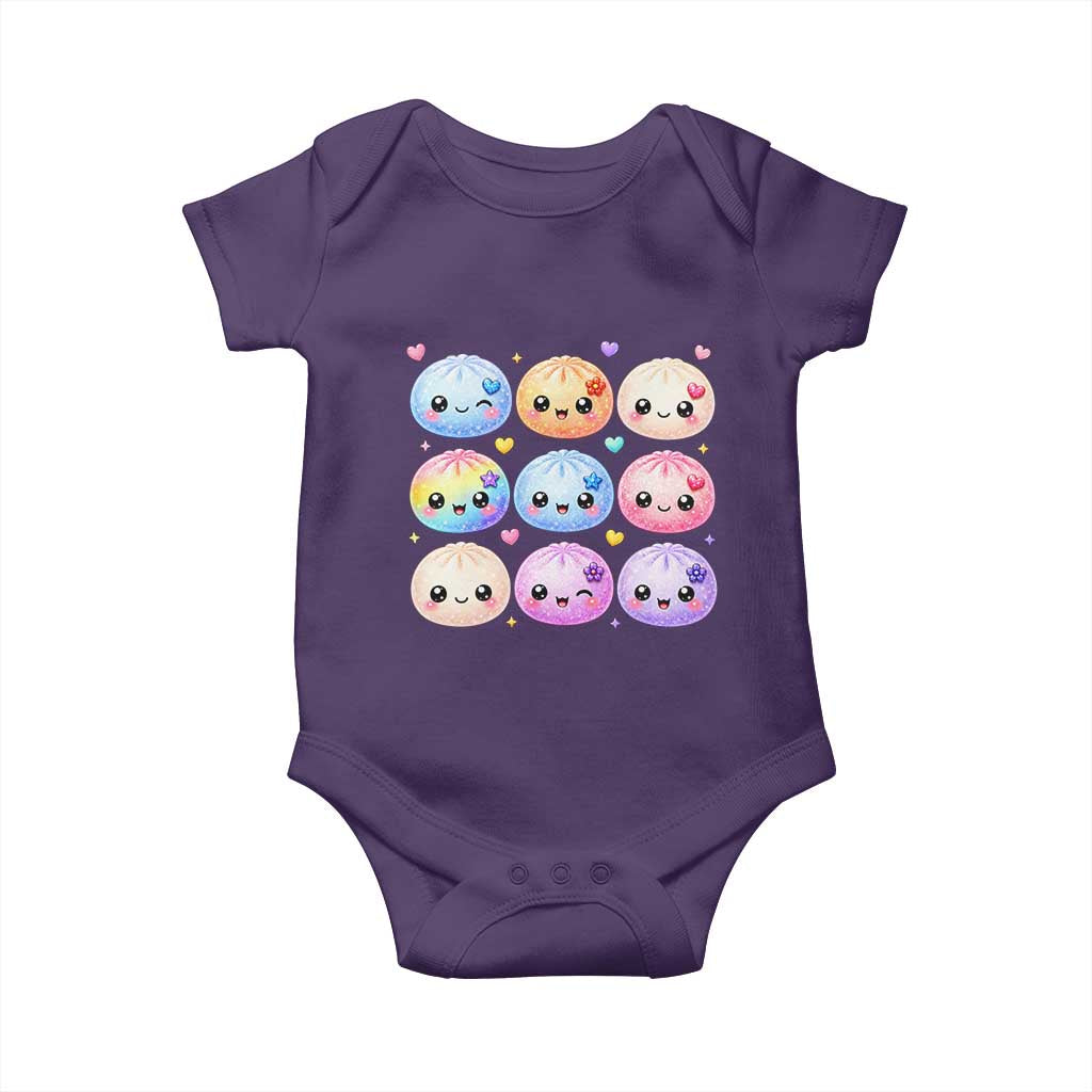 Kawaii Glitter Dumpling Bao Dim Sum Graphic Baby Onesie Cute Pastel Foodie Squishy Hearts and Flowers
