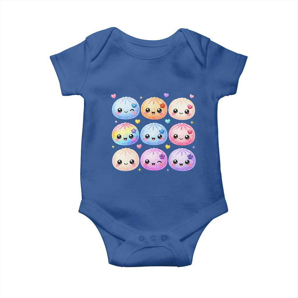 Kawaii Glitter Dumpling Bao Dim Sum Graphic Baby Onesie Cute Pastel Foodie Squishy Hearts and Flowers