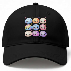 Kawaii Glitter Dumpling Bao Dim Sum Graphic Baseball Cap Cute Pastel Foodie Squishy Hearts and Flowers