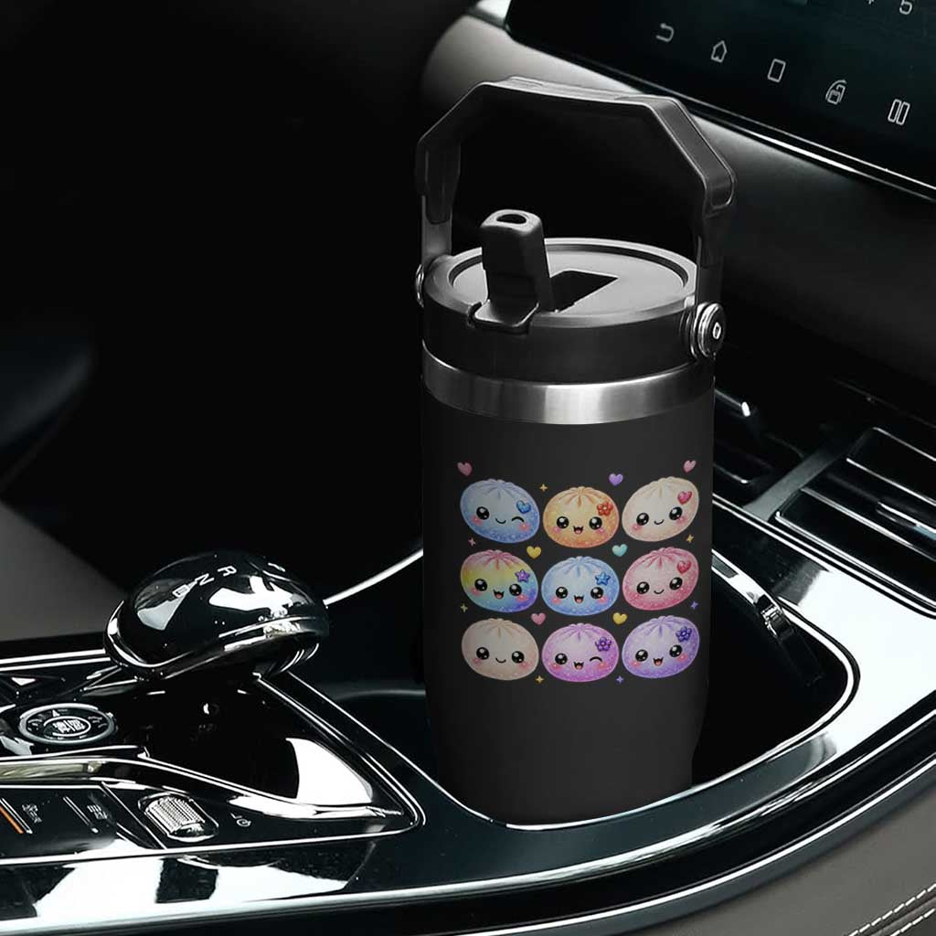 Kawaii Glitter Dumpling Bao Dim Sum Graphic Flip Straw Tumbler Cute Pastel Foodie Squishy Hearts and Flowers