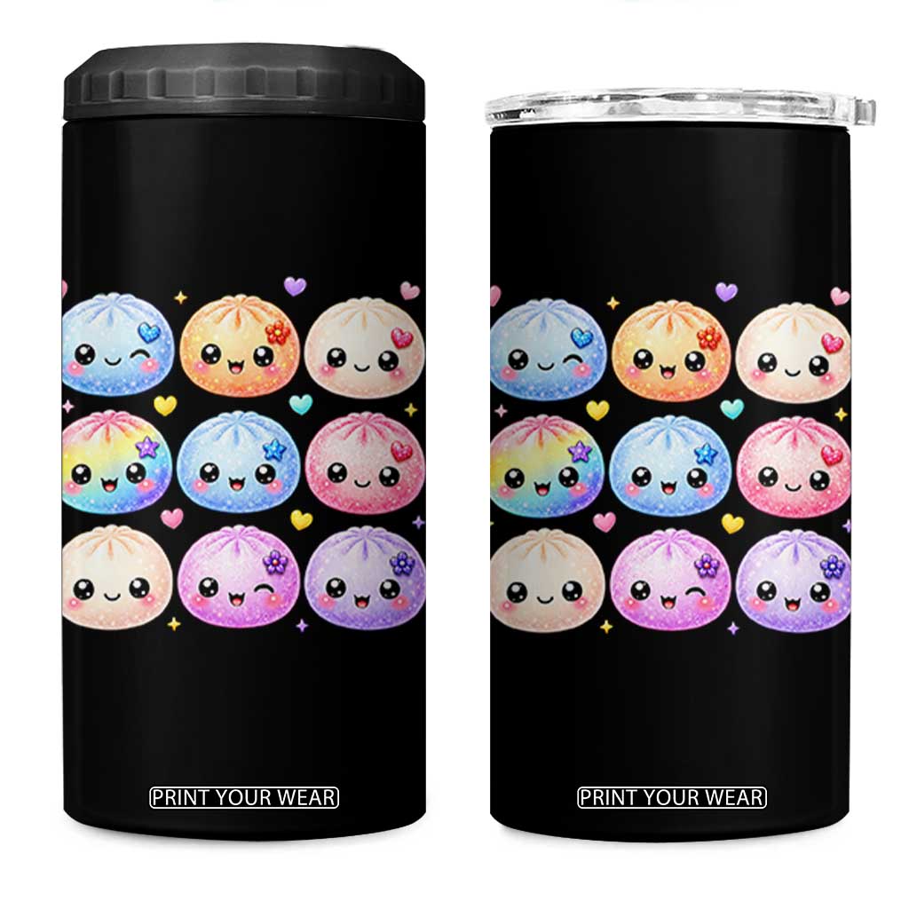 Kawaii Glitter Dumpling Bao Dim Sum Graphic 4 in 1 Can Cooler Tumbler Cute Pastel Foodie Squishy Hearts and Flowers TS02 One Size: 16 oz Black Print Your Wear