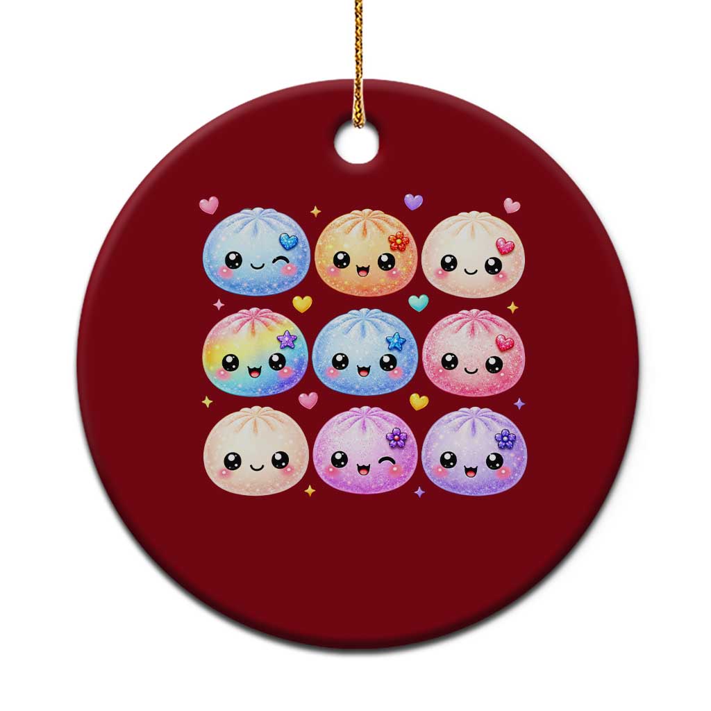 Kawaii Glitter Dumpling Bao Dim Sum Graphic Ceramic Ornament Cute Pastel Foodie Squishy Hearts and Flowers