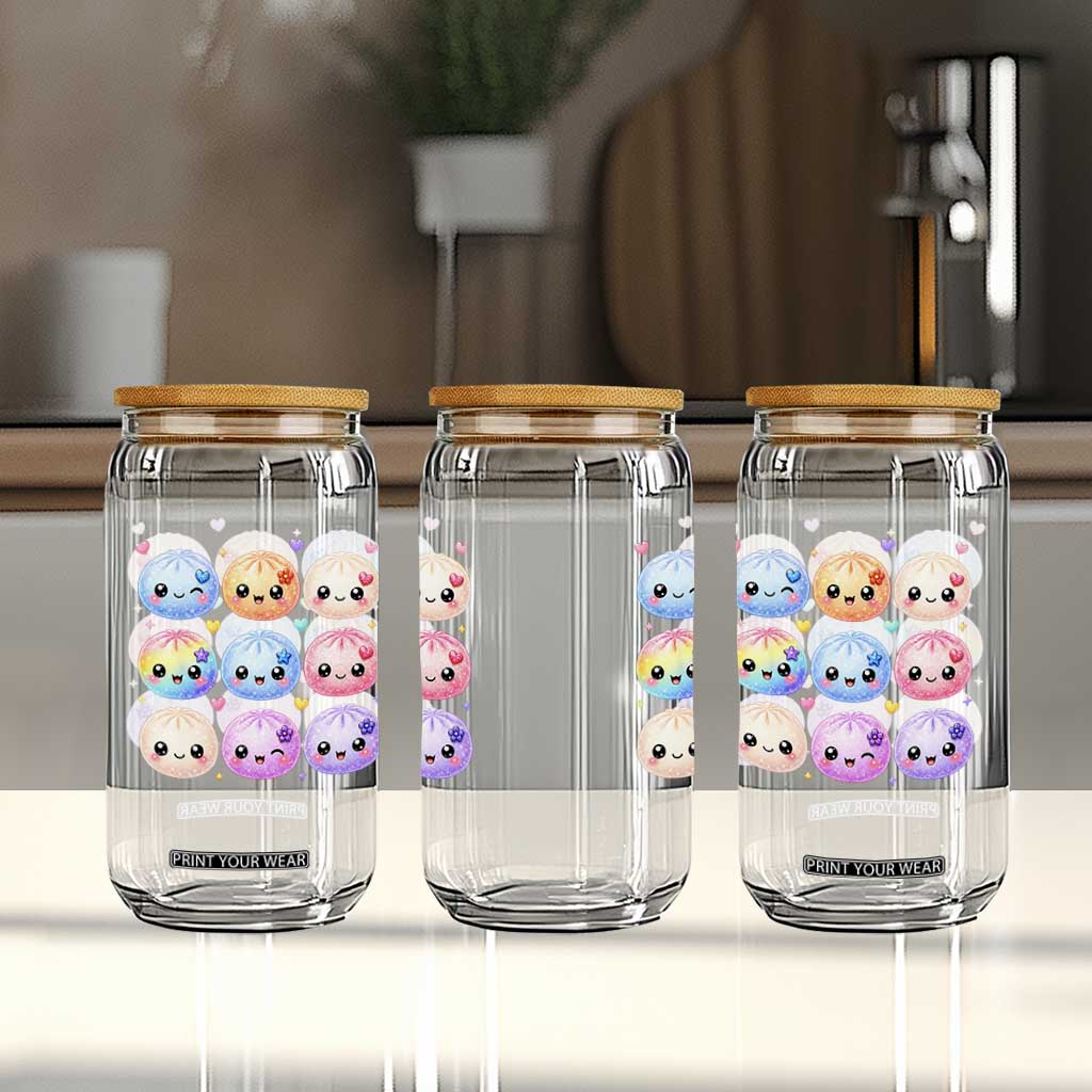 Kawaii Glitter Dumpling Bao Dim Sum Graphic Glass Can Cute Pastel Foodie Squishy Hearts and Flowers