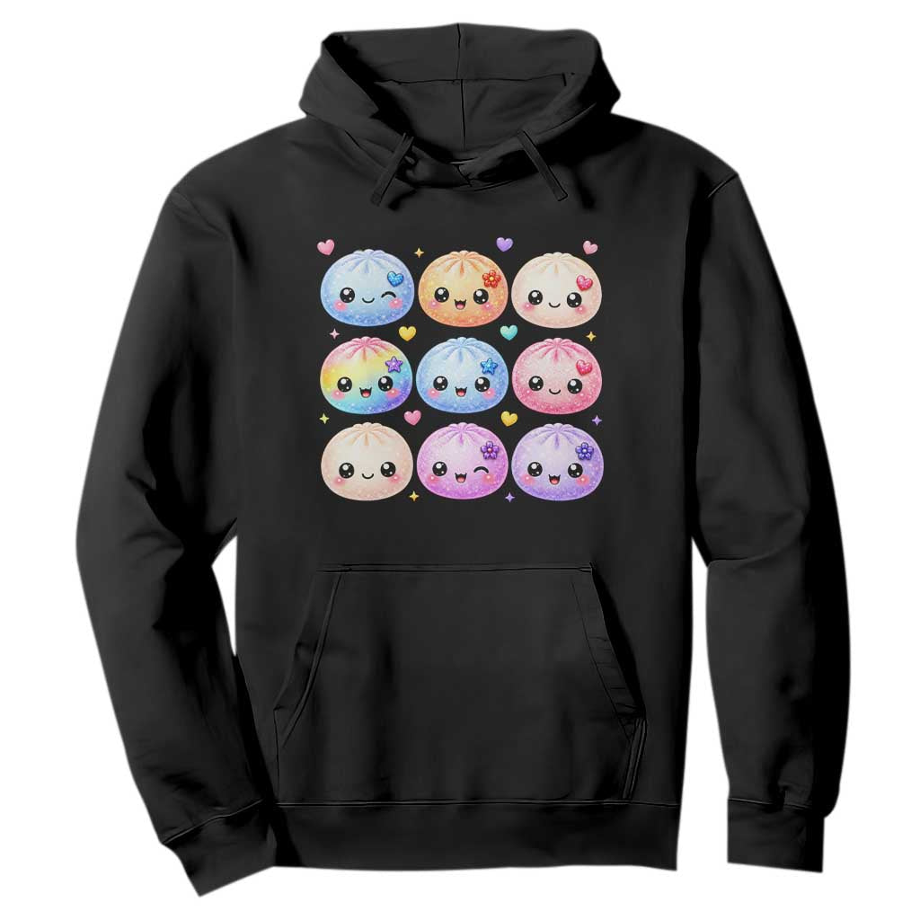 Kawaii Glitter Dumpling Bao Dim Sum Graphic Hoodie Cute Pastel Foodie Squishy Hearts and Flowers