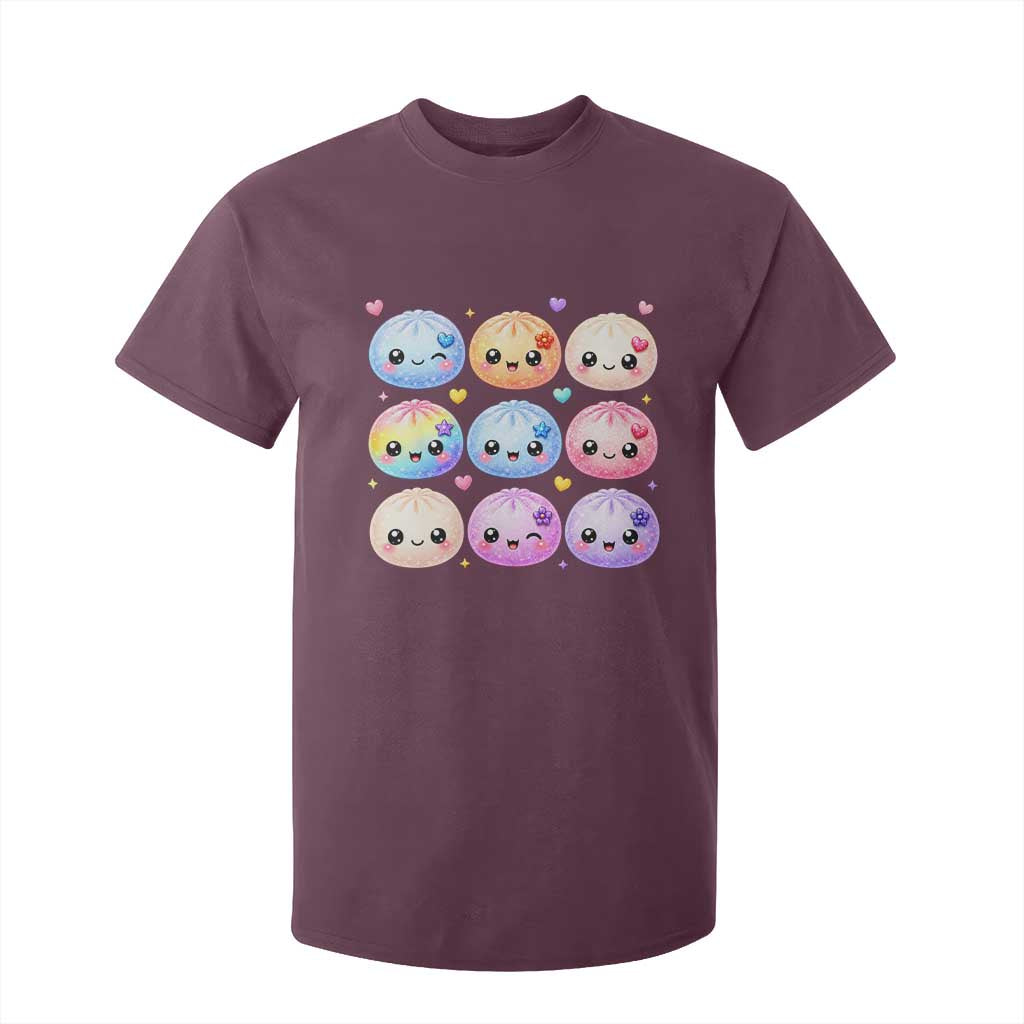 Kawaii Glitter Dumpling Bao Dim Sum Graphic T Shirt For Kid Cute Pastel Foodie Squishy Hearts and Flowers