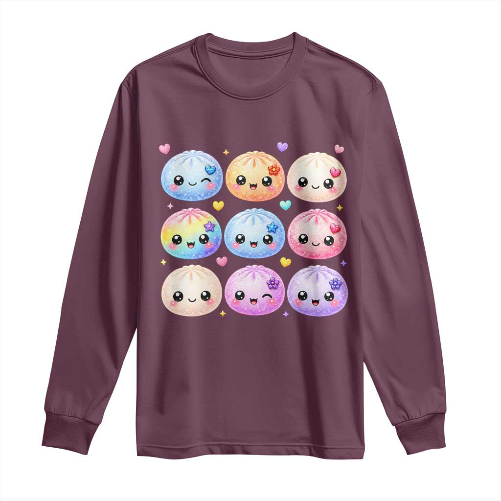 Kawaii Glitter Dumpling Bao Dim Sum Graphic Long Sleeve Shirt Cute Pastel Foodie Squishy Hearts and Flowers