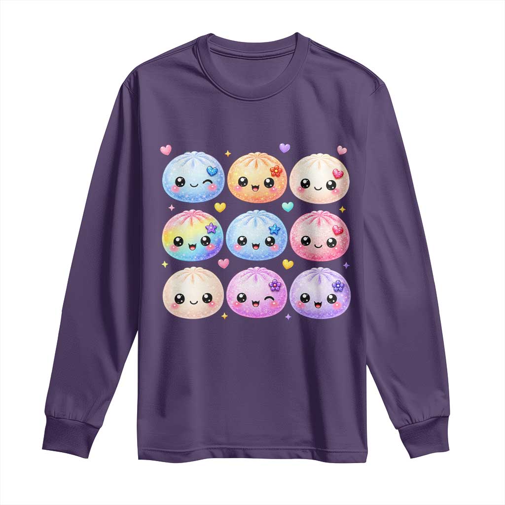 Kawaii Glitter Dumpling Bao Dim Sum Graphic Long Sleeve Shirt Cute Pastel Foodie Squishy Hearts and Flowers