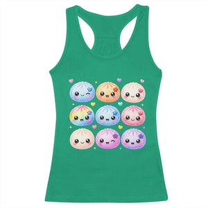 Kawaii Glitter Dumpling Bao Dim Sum Graphic Racerback Tank Top Cute Pastel Foodie Squishy Hearts and Flowers