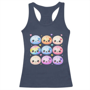 Kawaii Glitter Dumpling Bao Dim Sum Graphic Racerback Tank Top Cute Pastel Foodie Squishy Hearts and Flowers