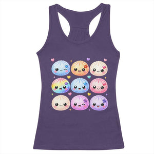 Kawaii Glitter Dumpling Bao Dim Sum Graphic Racerback Tank Top Cute Pastel Foodie Squishy Hearts and Flowers