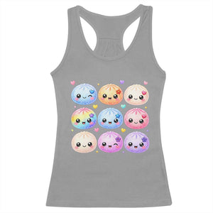 Kawaii Glitter Dumpling Bao Dim Sum Graphic Racerback Tank Top Cute Pastel Foodie Squishy Hearts and Flowers