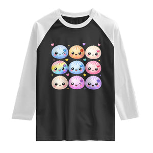 Kawaii Glitter Dumpling Bao Dim Sum Graphic Raglan Shirt Cute Pastel Foodie Squishy Hearts and Flowers