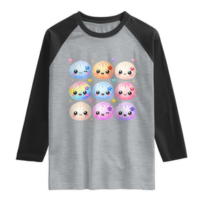 Kawaii Glitter Dumpling Bao Dim Sum Graphic Raglan Shirt Cute Pastel Foodie Squishy Hearts and Flowers