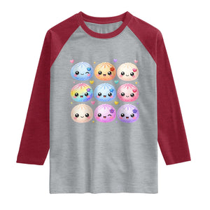 Kawaii Glitter Dumpling Bao Dim Sum Graphic Raglan Shirt Cute Pastel Foodie Squishy Hearts and Flowers