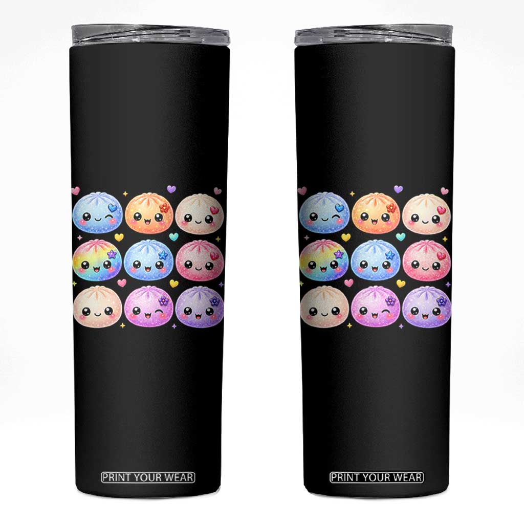 Kawaii Glitter Dumpling Bao Dim Sum Graphic Skinny Tumbler Cute Pastel Foodie Squishy Hearts and Flowers