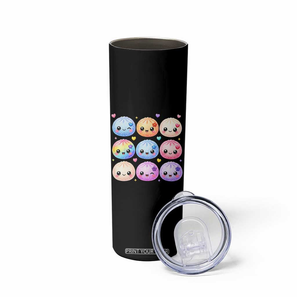 Kawaii Glitter Dumpling Bao Dim Sum Graphic Skinny Tumbler Cute Pastel Foodie Squishy Hearts and Flowers