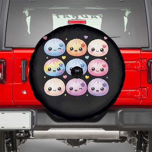 Kawaii Glitter Dumpling Bao Dim Sum Graphic Spare Tire Cover Cute Pastel Foodie Squishy Hearts and Flowers