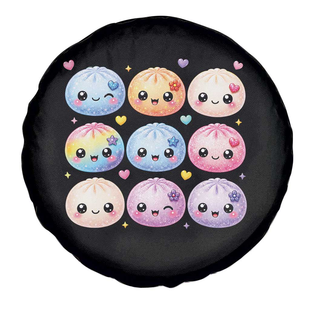 Kawaii Glitter Dumpling Bao Dim Sum Graphic Spare Tire Cover Cute Pastel Foodie Squishy Hearts and Flowers