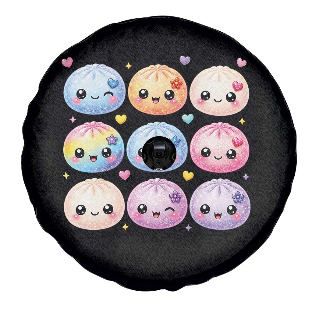 Kawaii Glitter Dumpling Bao Dim Sum Graphic Spare Tire Cover Cute Pastel Foodie Squishy Hearts and Flowers