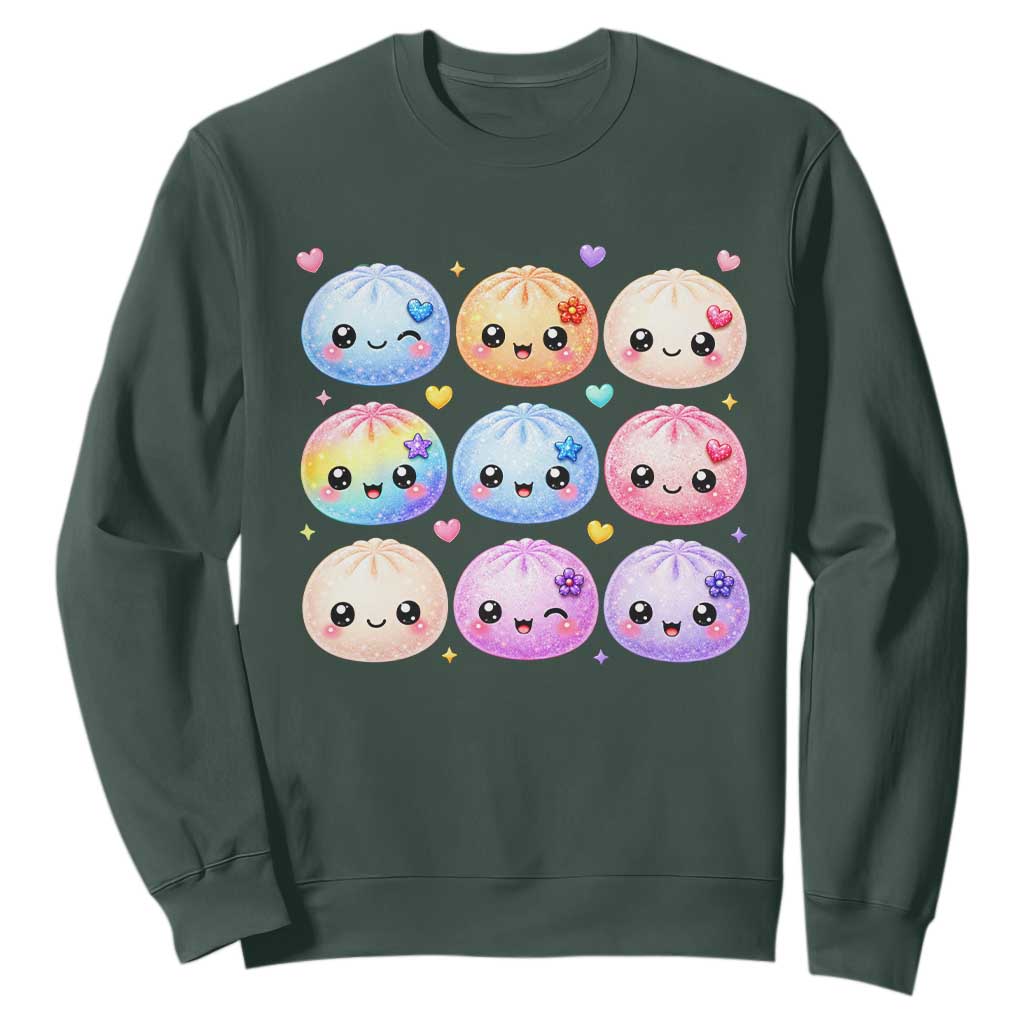 Kawaii Glitter Dumpling Bao Dim Sum Graphic Sweatshirt Cute Pastel Foodie Squishy Hearts and Flowers
