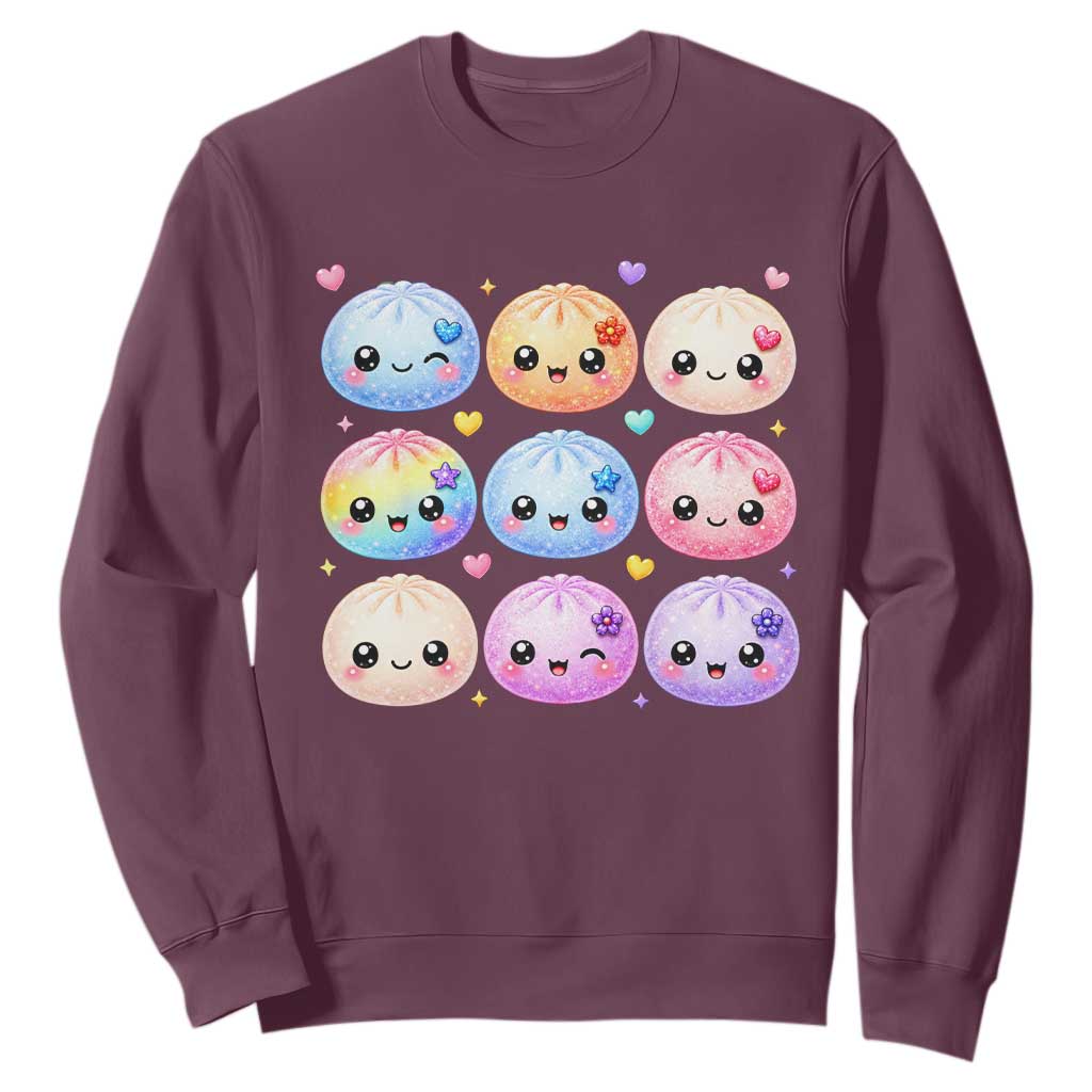Kawaii Glitter Dumpling Bao Dim Sum Graphic Sweatshirt Cute Pastel Foodie Squishy Hearts and Flowers