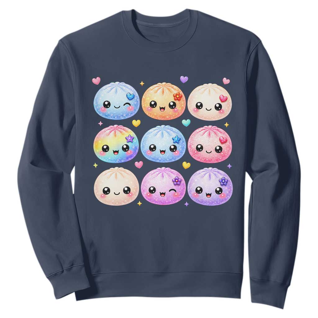 Kawaii Glitter Dumpling Bao Dim Sum Graphic Sweatshirt Cute Pastel Foodie Squishy Hearts and Flowers