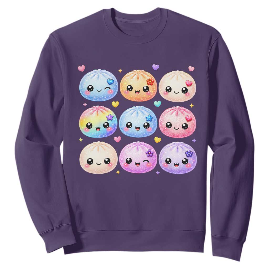 Kawaii Glitter Dumpling Bao Dim Sum Graphic Sweatshirt Cute Pastel Foodie Squishy Hearts and Flowers