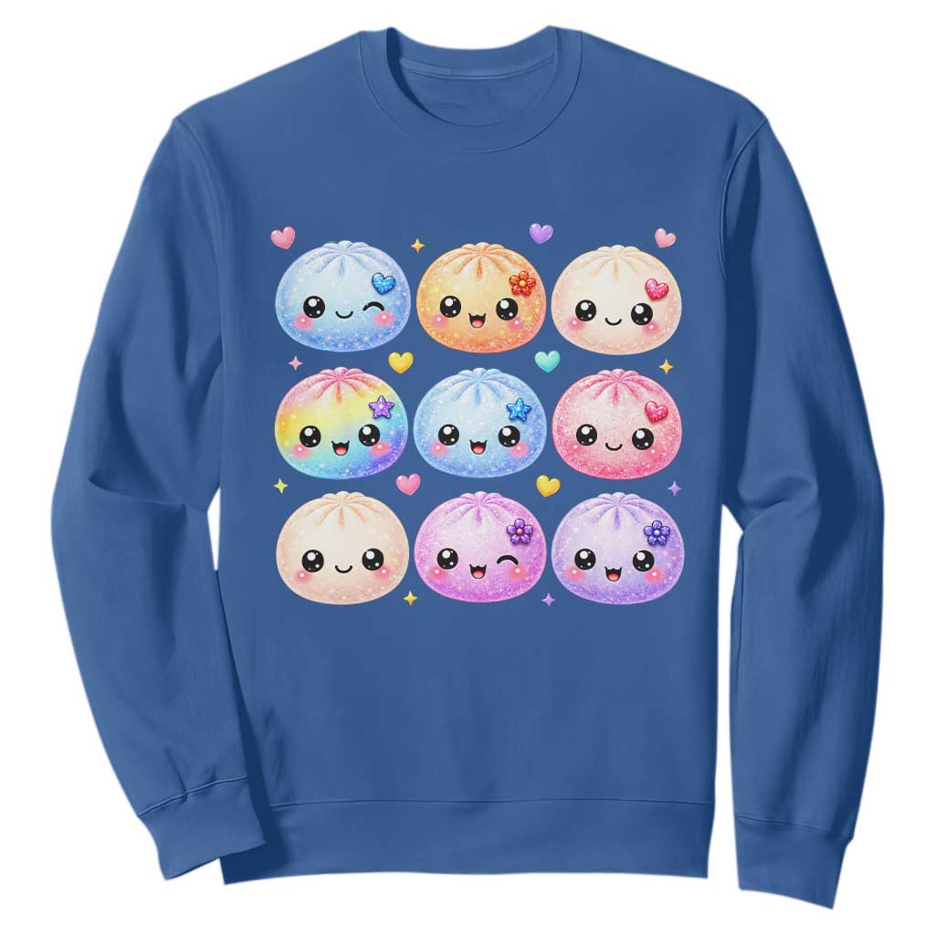 Kawaii Glitter Dumpling Bao Dim Sum Graphic Sweatshirt Cute Pastel Foodie Squishy Hearts and Flowers