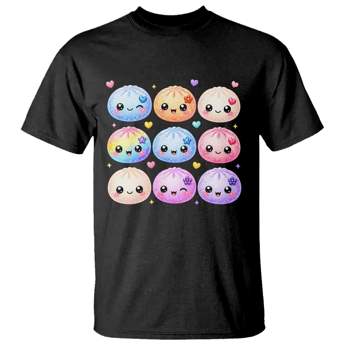 Kawaii Glitter Dumpling Bao Dim Sum Graphic T Shirt Cute Pastel Foodie Squishy Hearts and Flowers