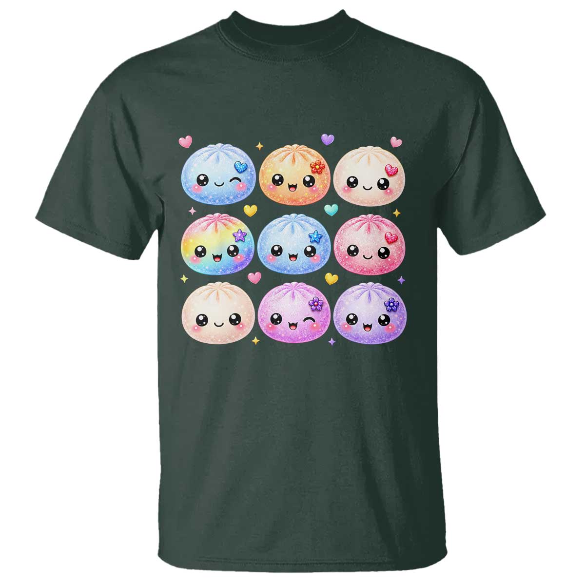 Kawaii Glitter Dumpling Bao Dim Sum Graphic T Shirt Cute Pastel Foodie Squishy Hearts and Flowers
