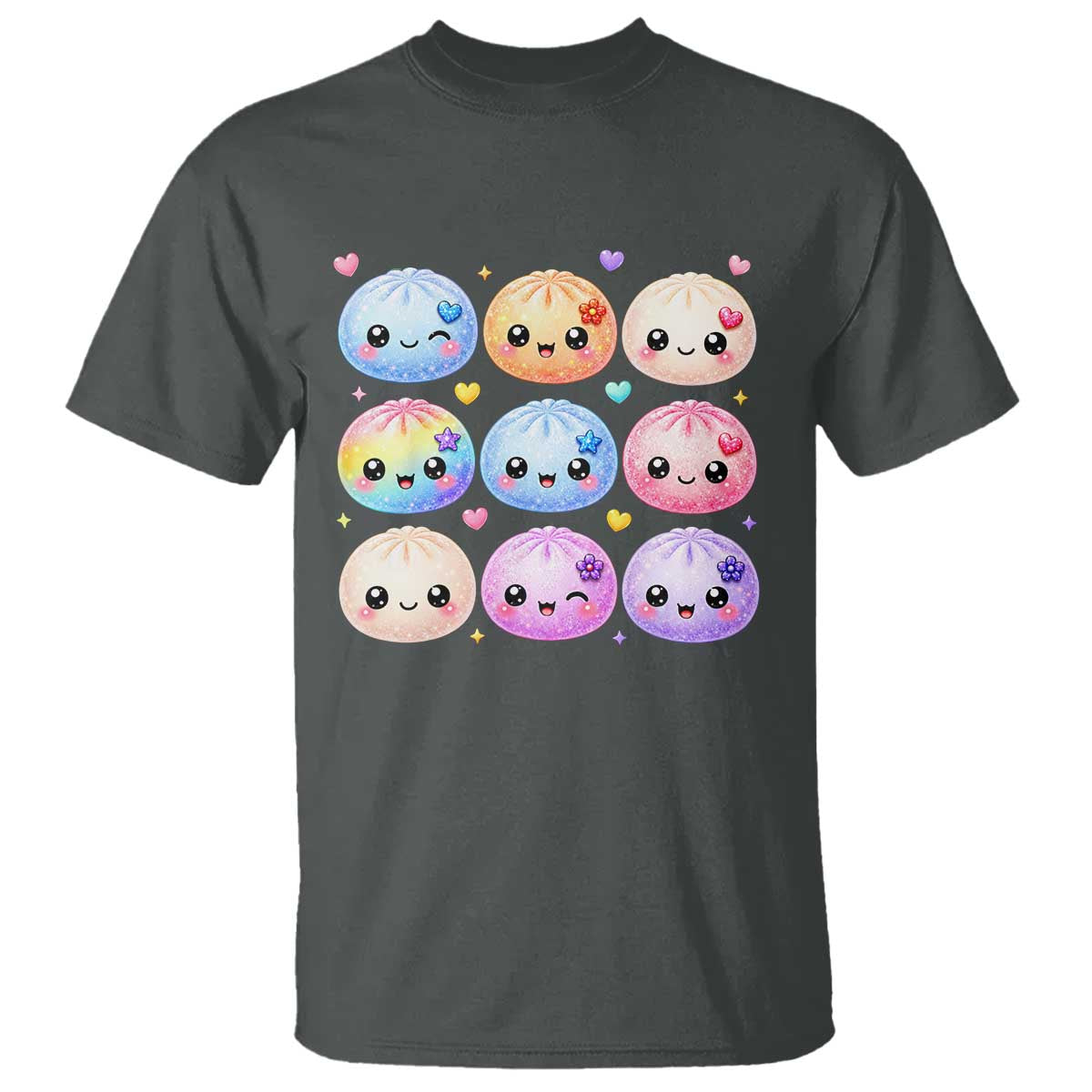 Kawaii Glitter Dumpling Bao Dim Sum Graphic T Shirt Cute Pastel Foodie Squishy Hearts and Flowers