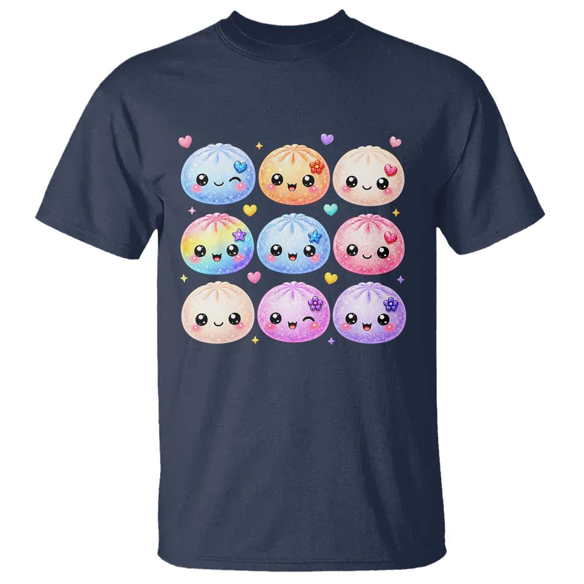 Kawaii Glitter Dumpling Bao Dim Sum Graphic T Shirt Cute Pastel Foodie Squishy Hearts and Flowers