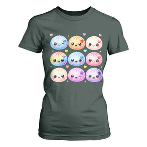 Kawaii Glitter Dumpling Bao Dim Sum Graphic T Shirt For Women Cute Pastel Foodie Squishy Hearts and Flowers