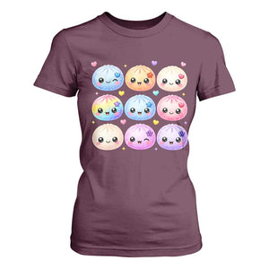 Kawaii Glitter Dumpling Bao Dim Sum Graphic T Shirt For Women Cute Pastel Foodie Squishy Hearts and Flowers