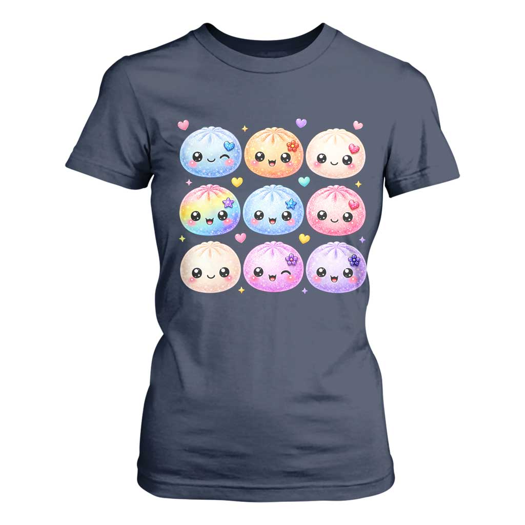 Kawaii Glitter Dumpling Bao Dim Sum Graphic T Shirt For Women Cute Pastel Foodie Squishy Hearts and Flowers