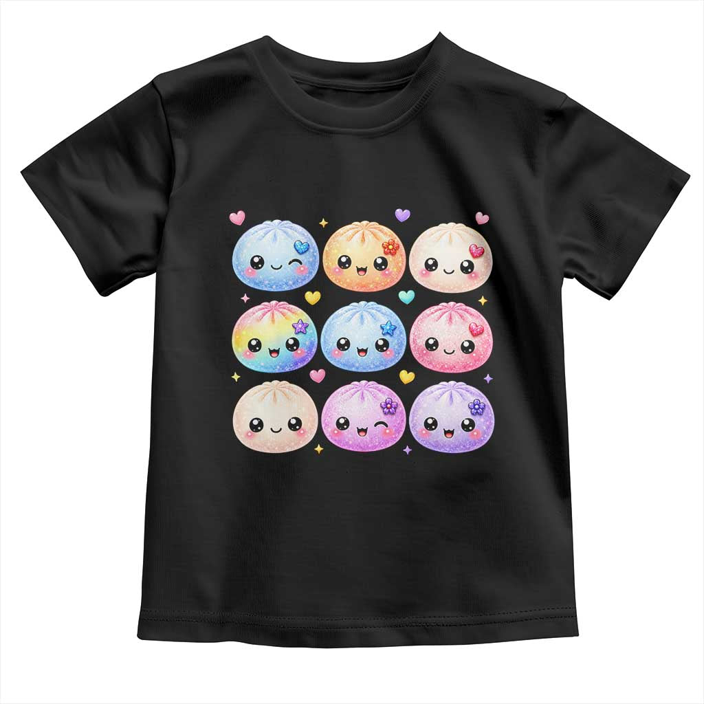 Kawaii Glitter Dumpling Bao Dim Sum Graphic Toddler T Shirt Cute Pastel Foodie Squishy Hearts and Flowers TS02 Black Print Your Wear
