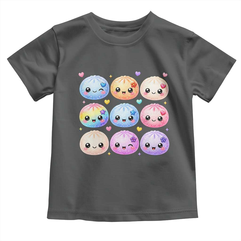 Kawaii Glitter Dumpling Bao Dim Sum Graphic Toddler T Shirt Cute Pastel Foodie Squishy Hearts and Flowers