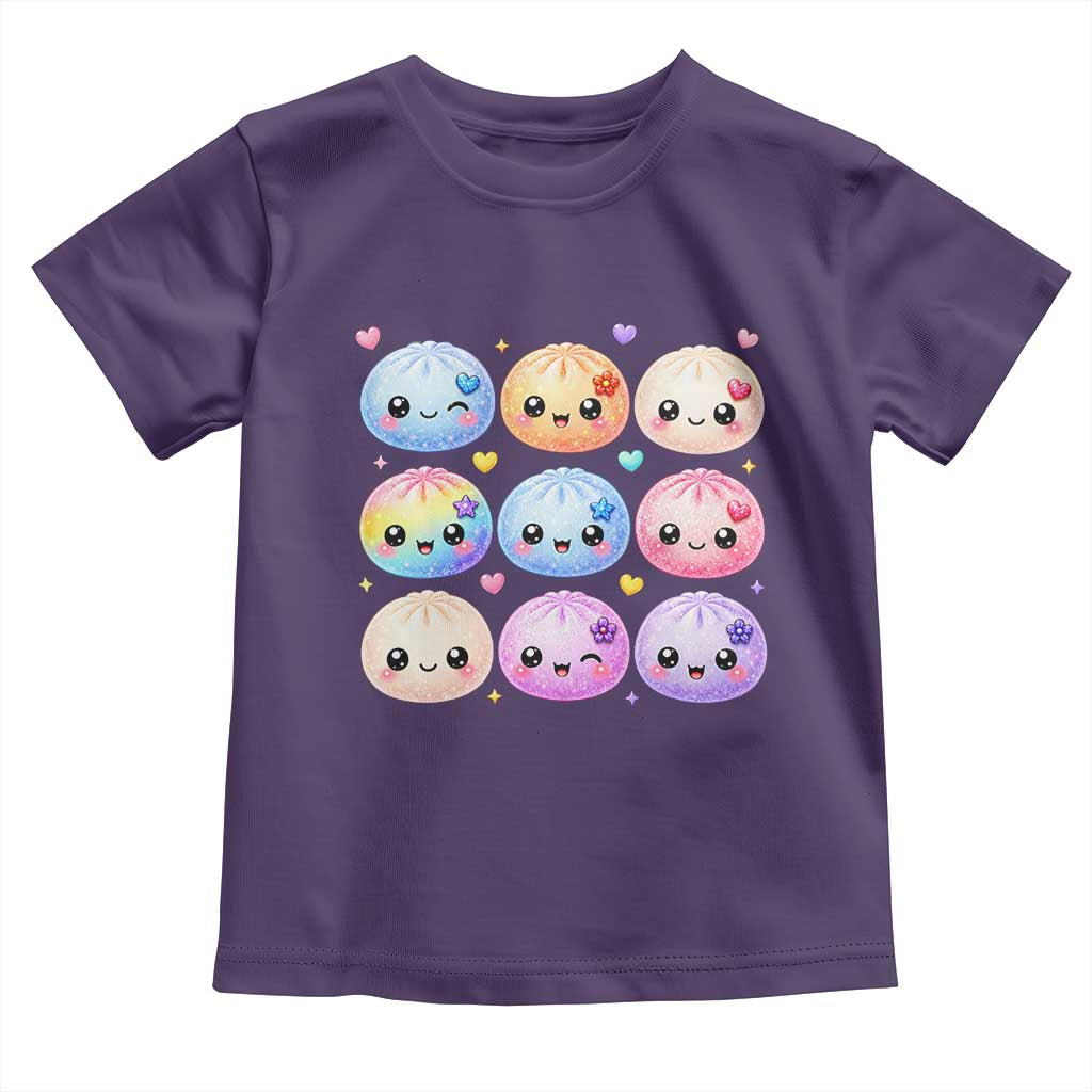Kawaii Glitter Dumpling Bao Dim Sum Graphic Toddler T Shirt Cute Pastel Foodie Squishy Hearts and Flowers