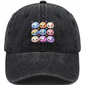 Kawaii Glitter Dumpling Bao Dim Sum Graphic Washed Cotton Baseball Cap Cute Pastel Foodie Squishy Hearts and Flowers
